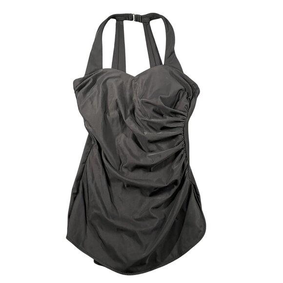 Lands End Swimsuit Womens 6 Black One Piece Halter Ruched Padded Tankini Swim - Picture 1 of 8